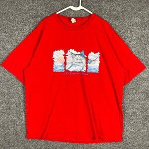 Vintage Florida Fish Fishing Ocean‎ Boat T-Shirt Red Men's Sz 2XL